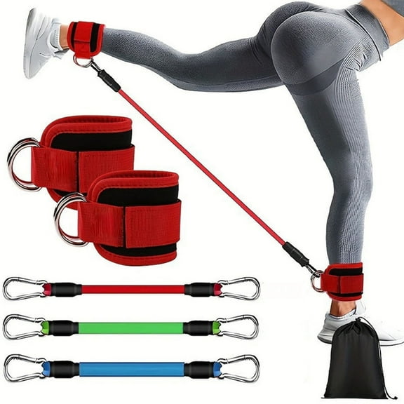 BESTSKY 3 Pcs Exercise Bands for Glutes,Legs & Core,Booty Lifting Resistance Band Set,Ankle Strap with Door Anchor for Home Gym Workouts,Red