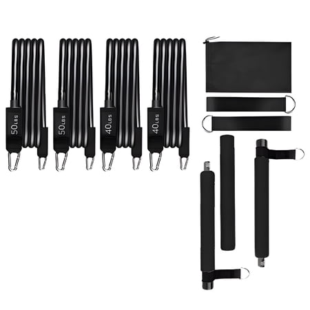 BESTSKY 3-Section Pilates Bar Kit with Resistance Bands,Detachable Home Gym Yoga Squat Exercise Stick for Full-Body Workout,Black