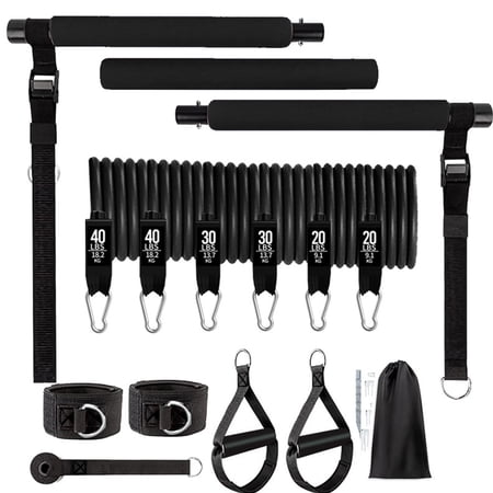 BESTSKY 3-Section Pilates Bar Kit with Resistance Bands,Portable Home Gym Yoga Exercise Stick for Squats,Black