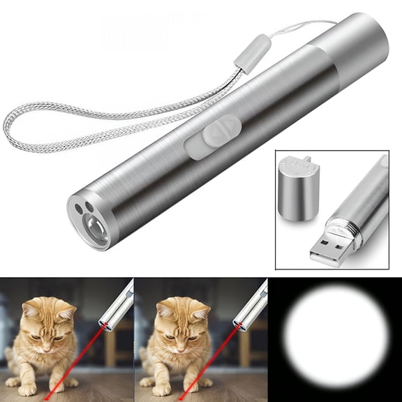 BESTSKY 3 in 1 Cat Play Laser Pointer Pen Interactive Toy USB Rechargeable Torch Red Laser UV Light