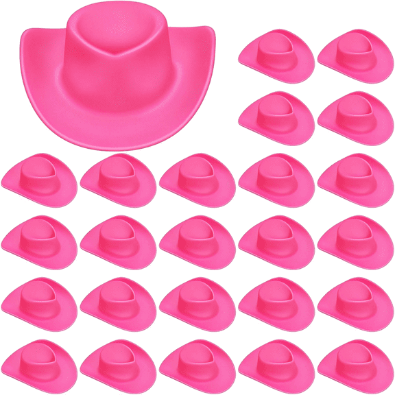 BESTSKY 30 Pcs Mini Cowboy Hat,Plastic Miniature Western Cowgirl Hat,Cute Cupcake Toppers for Party Accessories,Tiny Cute Doll for Crafts Jewelry Making Decoration (Pink)