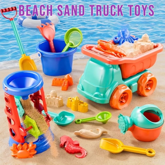 BESTSKY 30 Piece Sand Bucket Toys Shovels Set,Beaches Essentials Sandbox Mesh Bag,With Sifter,Includes Water Wheel Tool Watering Can,Rake Molds,For Travel