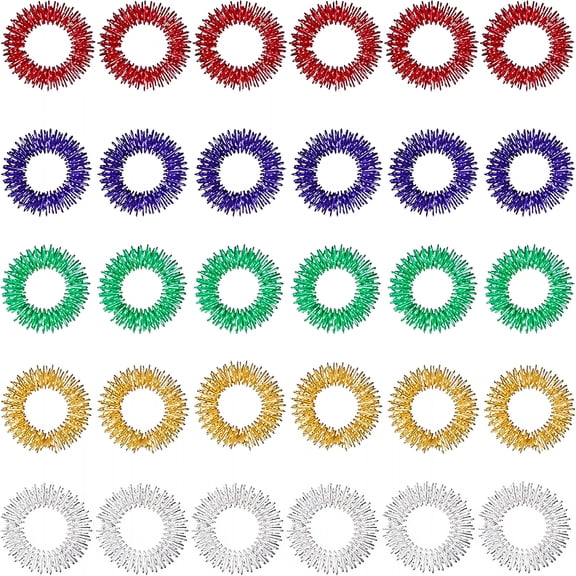 BESTSKY 30 Pieces Acupressure Rings Spiky Sensory Rings for Fingers Stress Relief Fidget Sensory Massager for Teens Adults