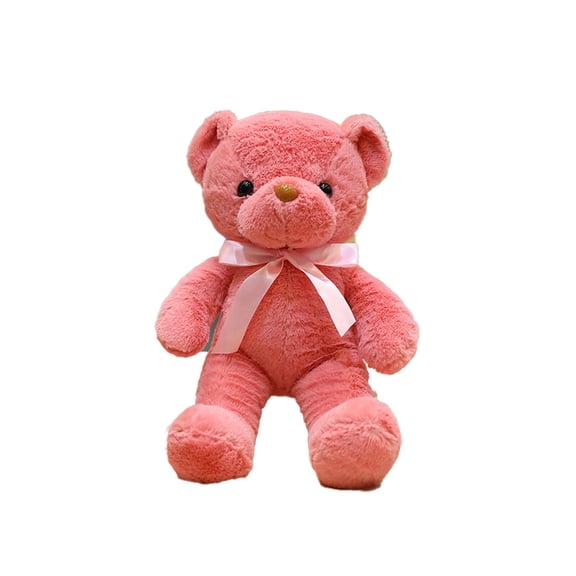 BESTSKY 30cm Weighted Stuffed Animal Bear, Dark Pink Plush Toy with Ribbon Scarf, Soft Cozy Hug Doll for Kids and Home Decor