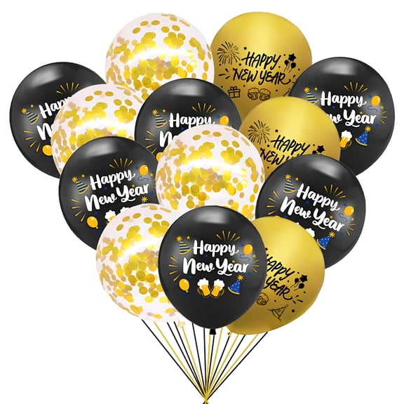 BESTSKY 30pcs Happy New Year Latex Balloons,Black Gold Happy New Year Beer Latex Balloon Decoration,2024 New Year's Eve Party Supplies