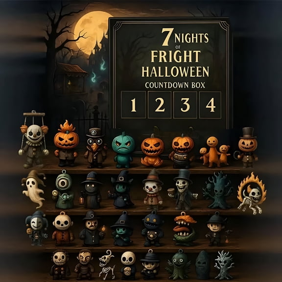 BESTSKY 31 Nights of Fright - Halloween Countdown Box with Figurines,Halloween Advent Calendar Gift Box,Hanging Charms & Mini Decorations Halloween Ghost Pumpkin Party Favors