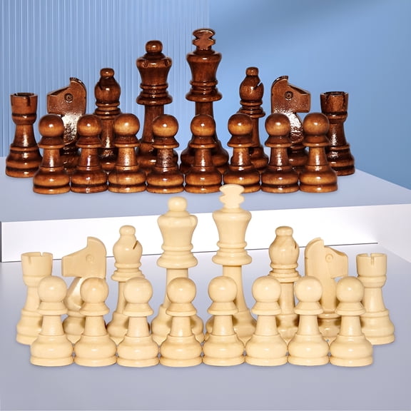 BESTSKY 32Pcs Wooden Checkers Pieces, 2.2In King Chess Figures, Yellow Brown Board Game Replacement Set for Family