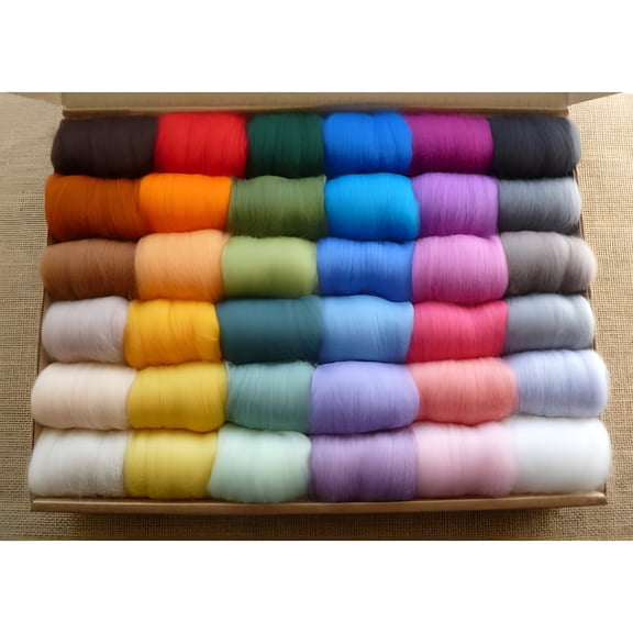 BESTSKY 36 Colors/Set Wool Yarn Roving Fibre Hand Spinning DIY Craft for Needle Felting Wet Felt Color Wool