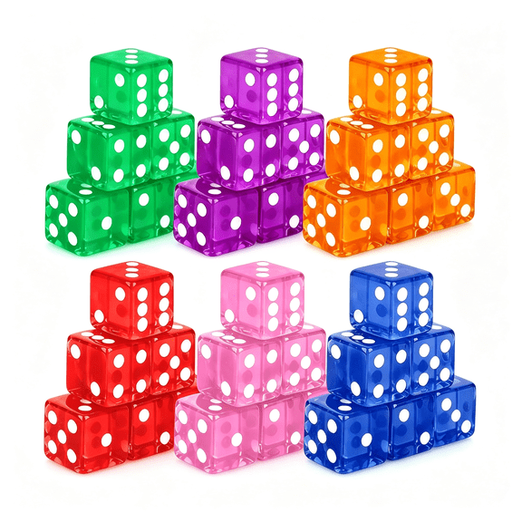 BESTSKY 36 Piece 19Mm Casino Style Craps Dice Sets Acrylic Translucent D6 Dice Square Rounded Edge for Casino Craps Table Games and Board Games Party Bar Entertainment Math Teaching Supplies