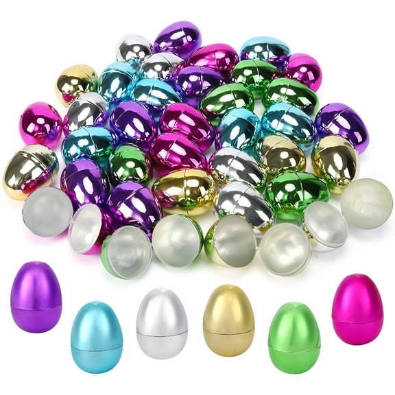 BESTSKY 36PCS Metallic Fillable Easter Eggs,Colorful Bright Plastic Easter Eggs for Easter Hunt,Filling Treats,Easter Basket Stuffers,Classroom Prize Supplies