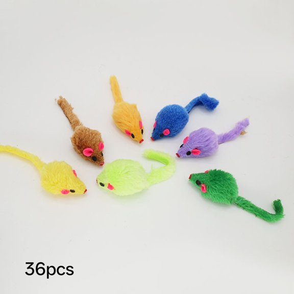 BESTSKY 36Pcs 4.1'' Furry Cat Toy Mice Rattle Small Mouse Kitten Interactive Play Assorted Color