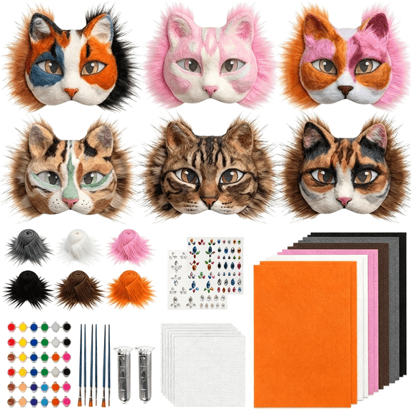 BESTSKY 37 Pcs Therian Mask Kit White Cat Masks Diy to Paint Furry Animal Mask Therian Gear Therian Stuff for Halloween Masquerade Cosplay Party,Handmade Therian Mask Kit for Creative Fun