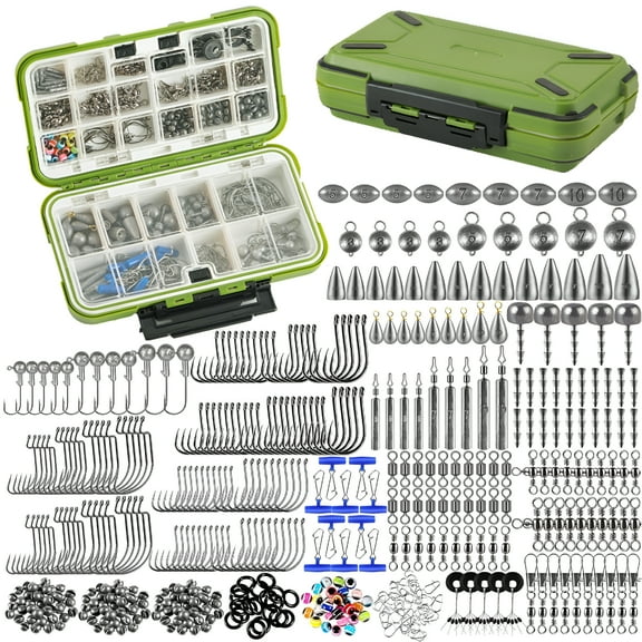 BESTSKY 397pcs Fishing Accessories Kit, Organized Fishing Tackle Box with Tackle Included, Fishing Hooks, Fishing Weights Sinkers, Swivels, Beads, Fishing Gear Set Equipment for Bass Trout