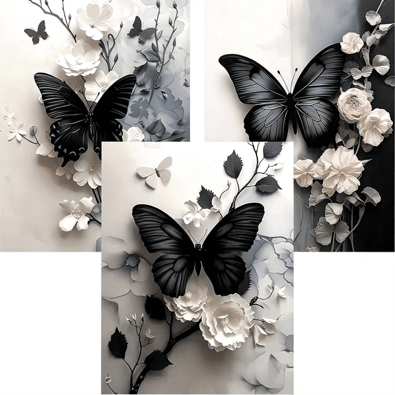 BESTSKY 3Pcs Butterfly Diamond Art Kits for Adults, Diamond Painting Kits | Diamond Painting Kits 5D Diy Round Drill Gem Art Paint with Diamonds Dots Crafts Kits for Home Decor Gift 12X16 in