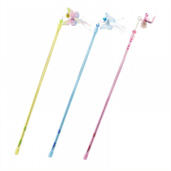 BESTSKY 3Pcs Kitten Toys,Flexible Rod Cat Enrichment Toys for Indoor Cats,Effortless Length Adjustment Cat Toys Wands,Style2