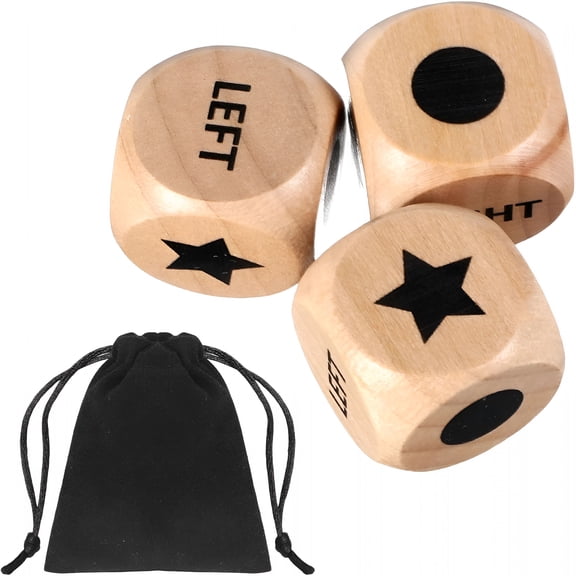 BESTSKY 3Pcs Left Right Center Game Dice-1 Inch Wooden Dice with Drawstring Bag,Left Right Roll Game Set,Easy to Store and Carry Around for Travel