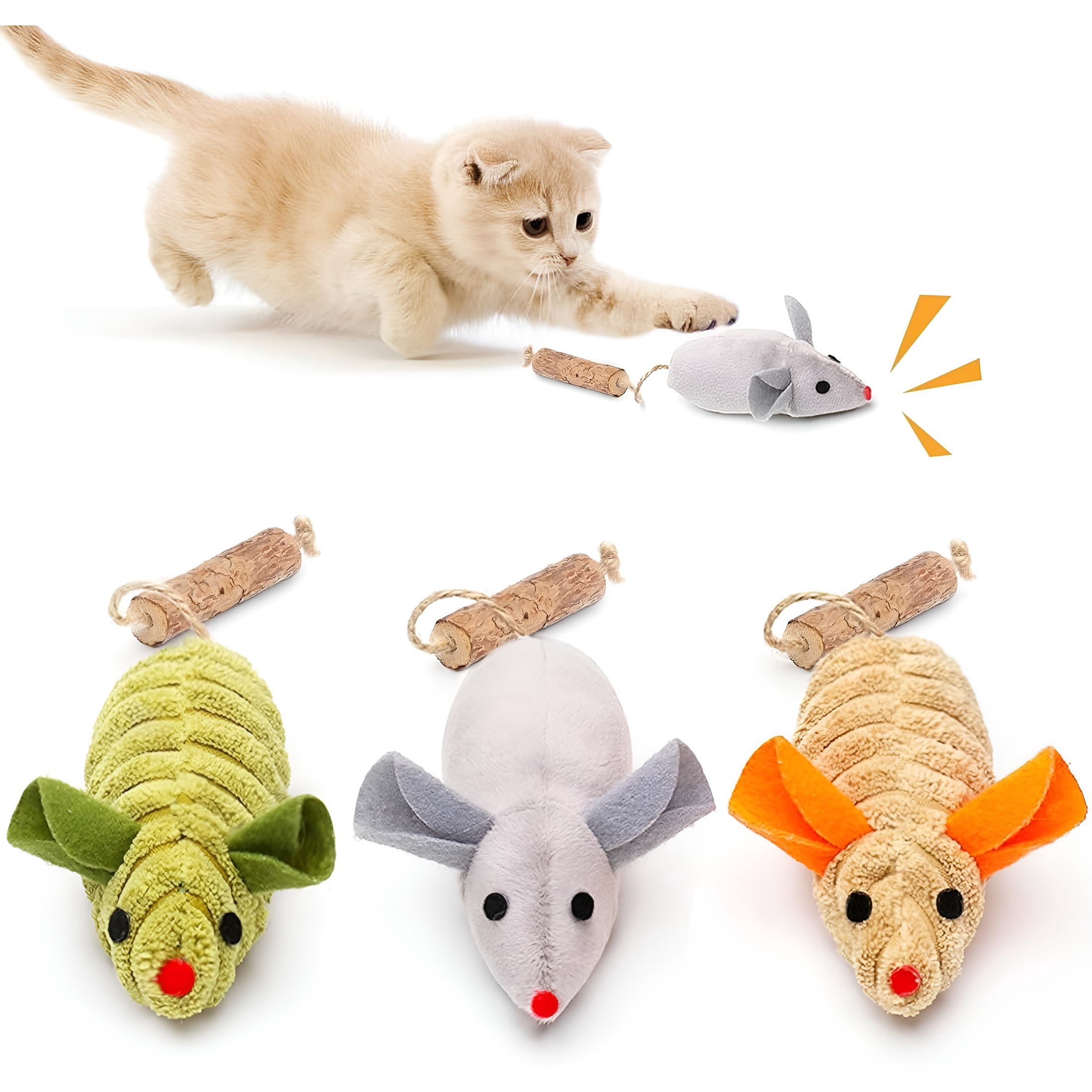 BESTSKY 3Pcs Squeak Mice Cat Toys with Catnip and Silvervine ...