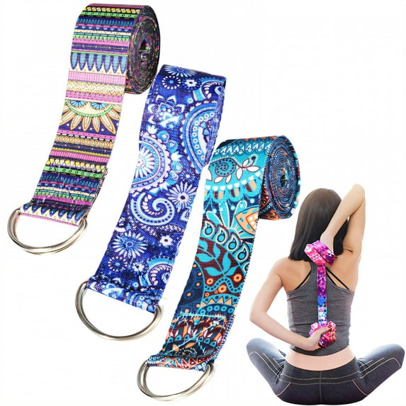 BESTSKY 3Pcs Stretching Strap,With D-Ring Buckle Yoga Straps for Stretching,Elastic Bands for Exercise Home Gym Physical Therapy,Style2