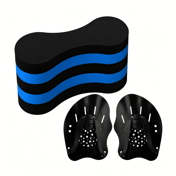 BESTSKY 3Pcs Swim Training Pull Buoy Hand Paddles Set Include 1 Buoy 2 Hand Paddles with Adjustable Straps Swim Training Equipment Kit for Adults with Swim Buoy
