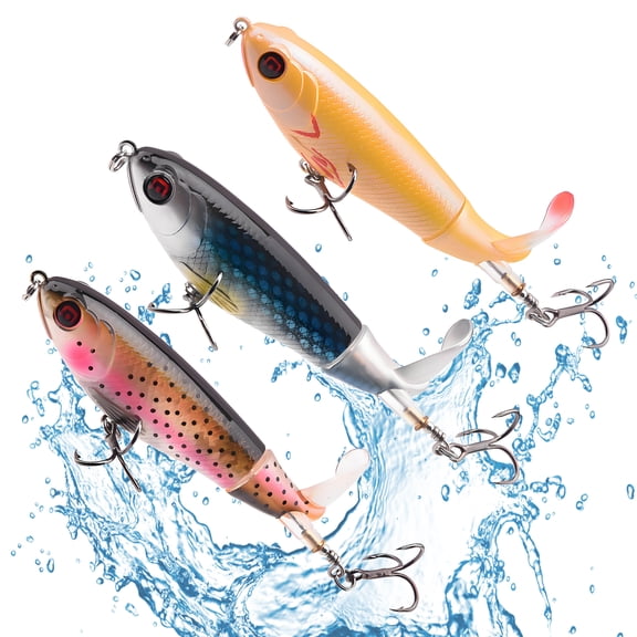 BESTSKY 3Pcs Whopper Plopper,Abs Fishing Lure,With Soft Spinning Tail Fishing Lures for Freshwater,Multcolor4