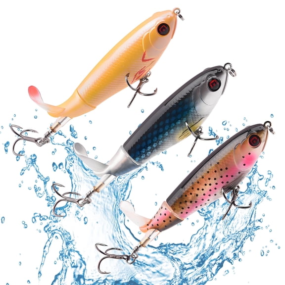 BESTSKY 3Pcs Whopper Plopper Fishing Lures ABS Soft Spinning Tail Topwater Bait