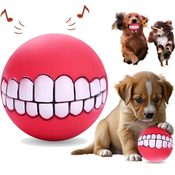BESTSKY 3in Smile Dog Squeaky Ball, Relieves Anxiety, Pet Playing, Clean Teeth & Gum Health for Pet, Aggressive Chewers for Large, Medium, Small Breed, Squeaky Chew Toy Funny Toys