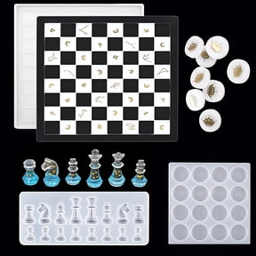 BESTSKY 3pcs Chess Set with Checkers Board Silicone Resin Mold,Full Size 3D Chess Crystal Epoxy Casting Molds for DIY Art Crafts Making,Family Party Board Games and Home Decoration