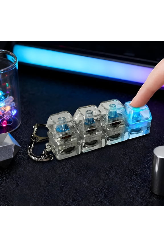 4-Key Keyboard Clicker Fidget,Led Mini Keyboard Fidget Toy,Keyboard Keychain,Fidget Keyboard Anxiety Relief Sensory Toy for Adults Kids Gift (Lighted)