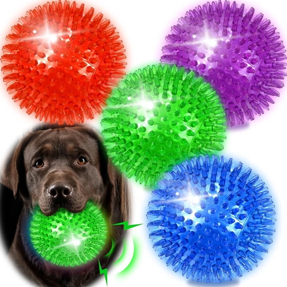 BESTSKY 4 Pack 4.5" Light Up Squeaky Dog Balls,Spiky Dog Toy Balls for Medium Large Dogs Dog Ball
