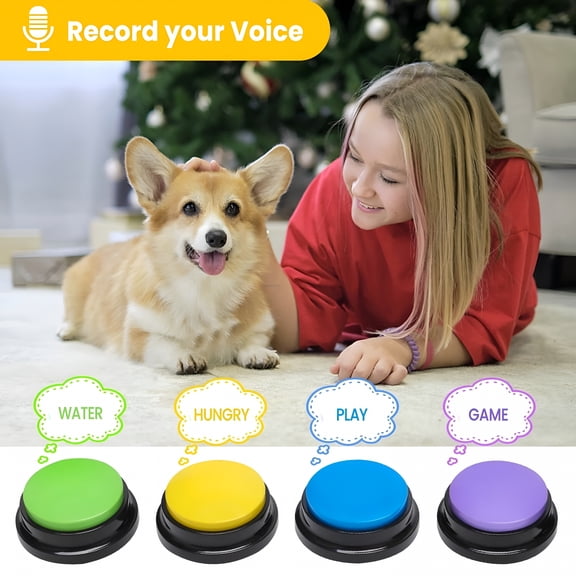 BESTSKY 4 Pack Dog Voice Recording Buttons for Communication,Interactive Dog Talking Button Set,Animal Communication Button,30 Second Recordable Response Buzzers for Pet Sound Training Toys