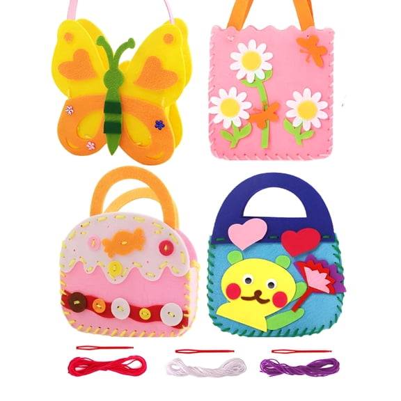 BESTSKY 4 Pack Toddler Arts and Crafts for Kids Ages 2 3 4 5 6 Years Old,DIY Craft Kits for Sewing Sets,Preschool Educational Kids Toys Sewing Craft Kits for Kids DIY Art Craft Hand Play Set