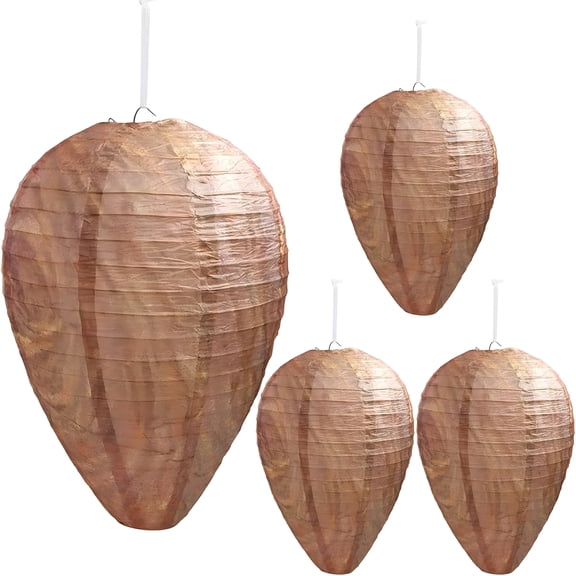 BESTSKY 4 Pack Wasp Nest Decoy Hanging Hornet and Yellow Jacket Deterrent - Weather Resistant Fake Nest for Yard and Patio - Natural Pest Control to Keep Wasps Away