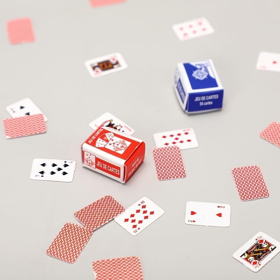 BESTSKY 4 Packs Miniature Playing Cards Deck Model,1:12 Scale Dollhouse Miniature Poker Micro Cards for Diy Craft,Tiny Paper Playing Cards for Miniature Scene Accessory-Red/Blue Box