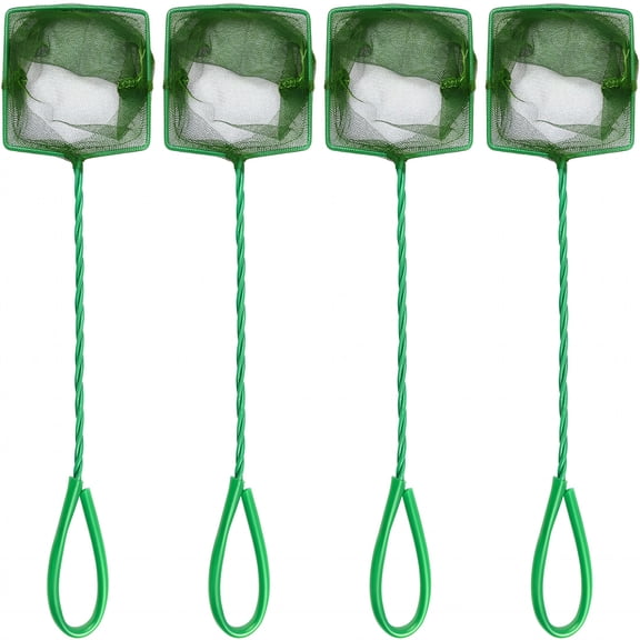 BESTSKY 4 Pcs Aquarium Fish Net, 4 Inch Quick Catch Mesh Nylon Fishing Nets with Plastic Handle - Green