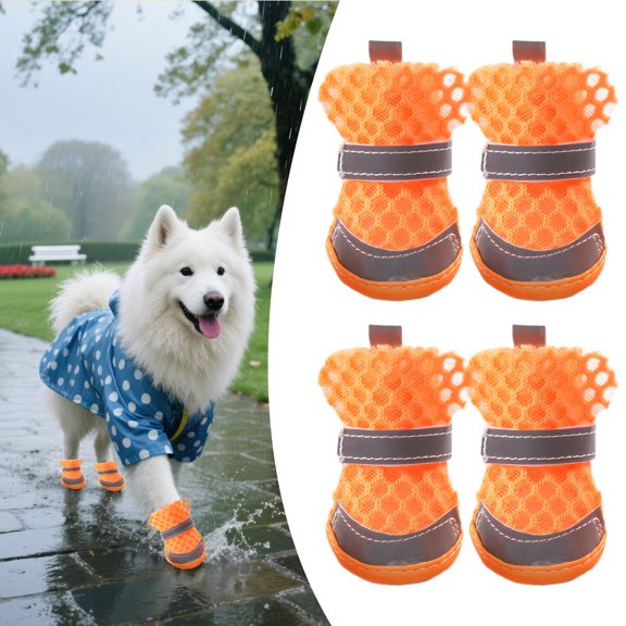 BESTSKY 4 Pcs Dog Booties for Large Dogs, Breathable Mesh Paw Protectors with Reflective Strips for Walking