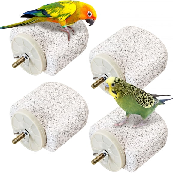 BESTSKY 4 Pcs Small Natural Parrot Beak Grinding Stone Parakeet Chew Toy Calcium Parrot Perch Stand Bird Cage Accessories for Budgies, Cockatiels, Conures, Lovebirds, Canary