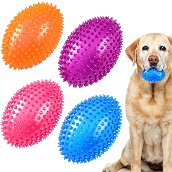BESTSKY 4 Pcs Spiky Squeaker Football Dog Toy for Medium Large Dogs Spiky Dog Balls Puppy Chew Toys for Aggressive Chewers Training Fetch (Vivid,4.5 X 3.1")