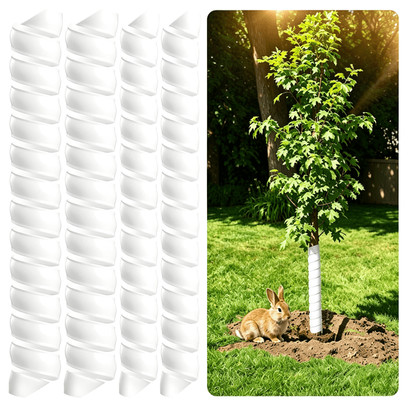 BESTSKY 4 Pcs Tree Trunk Protector Guard from Animals,2 Size Plastic Spiral Saplings Tubes Wrap,Reusable Tree Protection from Deer Squirrel Raccoon Cat Rodent Mowers1.96"*15.7",1.57"*15.7"