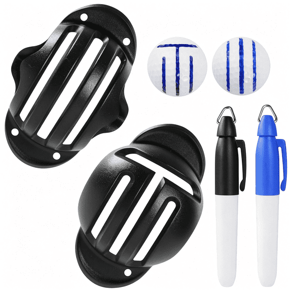 BESTSKY 4-Piece Golf Ball Marker Alignment Kit, Stencils & Pens | Includes T-Line and Straight-Line Stencils with 2 Fine Tip Pens for Marking Golf Balls and Improving Putting Aim.