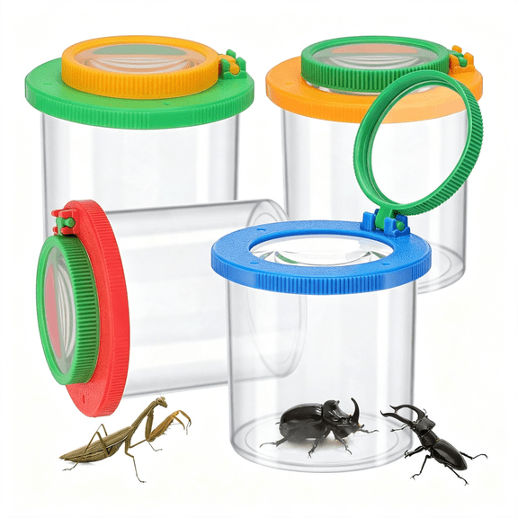 BESTSKY 4 Pieces Magnifying Insect Box - Bug Viewer, Critter Insect Cage, Container, Bug Catcher Cage, Jar Collecting Kit for Children, Kids Science Nature Exploration Tools