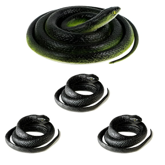 BESTSKY 4 Pieces Rubber Snakes Realistic Fake Snakes Black Snake Toys for Garden Props to Keep Birds Away,Pranks,Halloween Decoration 49 Inches / 29 Inches