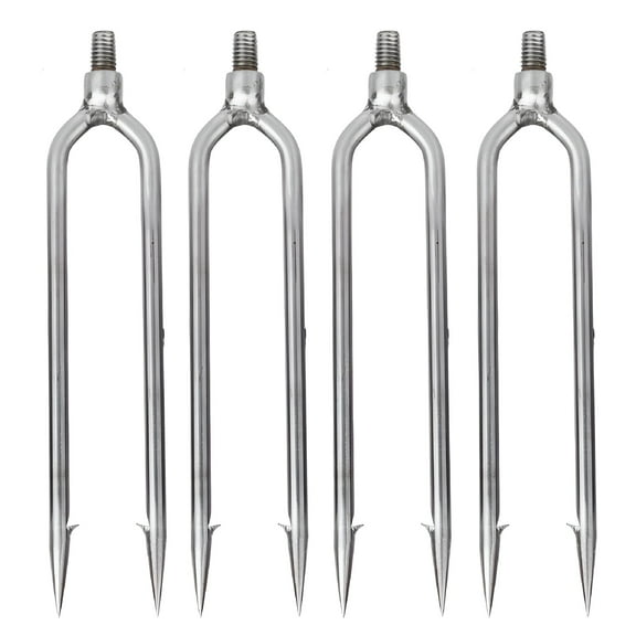 BESTSKY 4 pcs Stainless Steel 2 Prongs Harpoon Gig Gaff Hook Barb Fish Spear for Outdoor Fishing Tackle
