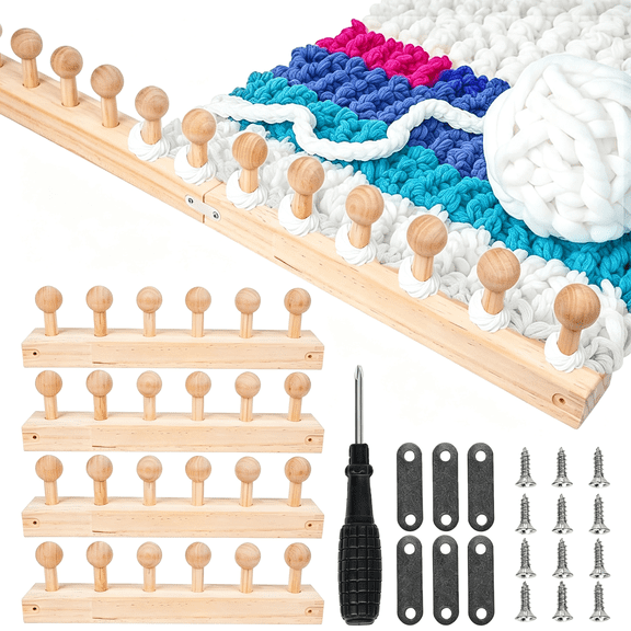 BESTSKY 40" Chunky Blanket Loom for Beginners Wooden Round Chunky Knitting Loom with Anti-Slip Pegs,Pine Wood Diy Weaving Kit for Stress Relief,Parent-Child Craft,Gift Making&Elderly Hand Training