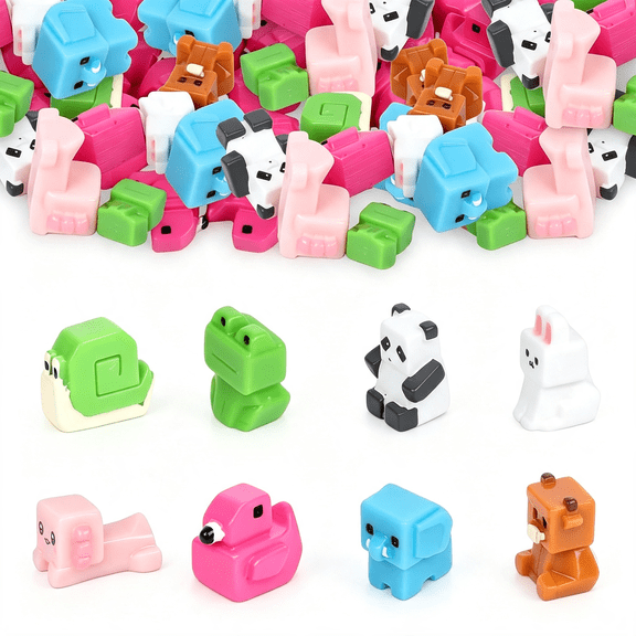 BESTSKY 40 Mini Pixel Resin Animal, Resin Animal Figurines, Suitable for Cake Decoration, Gardens, Dollhouses, Miniature Moss Landscapes, Aquarium Decoration, and Diy Handicraft Decoration
