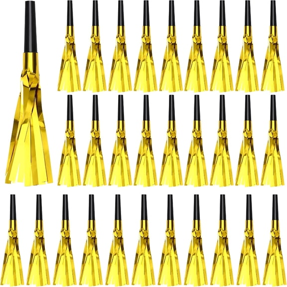 BESTSKY 2026 New 48 Pack New Years Noise Makers,Gold Party Blowers Glitter Happy New Year Party Favors Metallic Fringed Whistles for Christmas Adults Women Men New Years Eve Supplies
