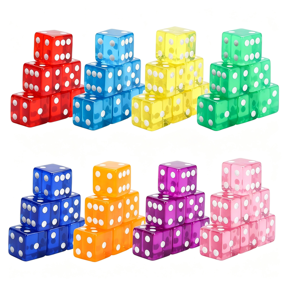 BESTSKY 48 Piece 19Mm Dice Casino Style Craps D6 Dice Set Acrylic and Translucent Colored Dice for Dice Games, Craps Dices, Casino Dices, Table Games