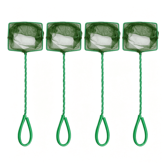 BESTSKY 4Pc Aquarium Fish Net,4"Quick Catch Mesh Nylon Fishing Nets with Plastic Handle-Green Versatile Minnow Net