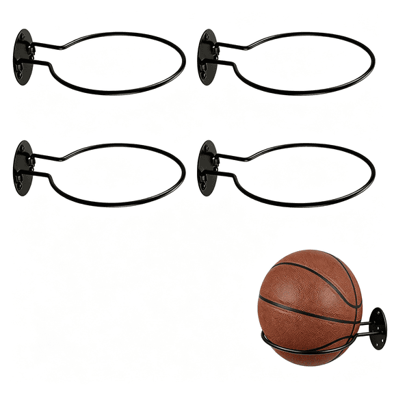 BESTSKY 4Pcs Basketball Holder Wall Mount: Sturdy Metal Basketball Wall Mount Rack, Football & Volleyball Display Hanger for Bedroom, Sports Room Sturdy Basketball Wall Mount