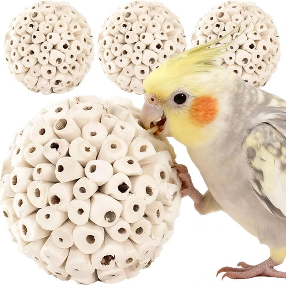 BESTSKY 4Pcs Bird Toys Sola Balls 2.36-Bird Foraging Toy,Parrot Chew Shred Toy for Sharpening Claws&Beaks for Cockatiel,Parakeets,Conure,Love Birds,Budgie and Small Birds