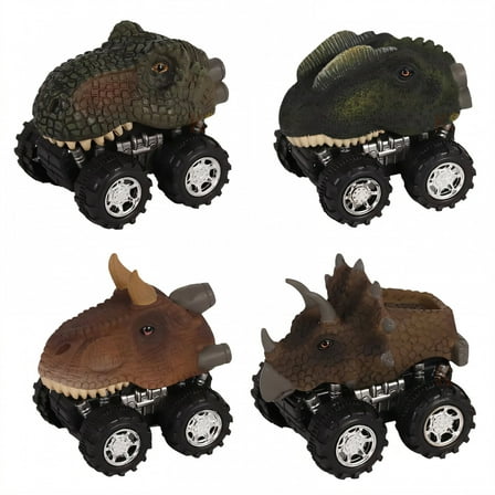 BESTSKY 4Pcs Dinosaur Toys for Kids 3-5,Moderate Speed Monster Truck Toys,Soft Plastic Toy Cars,Combo1